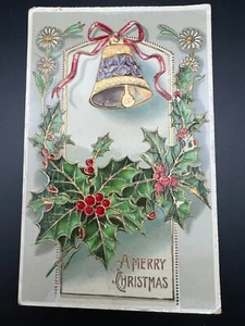 ANTIQUE CHRISTMAS POSTCARD W/ GREAT 1 CENT PARCEL POST STAMP - J690 - Picture 1 of 2