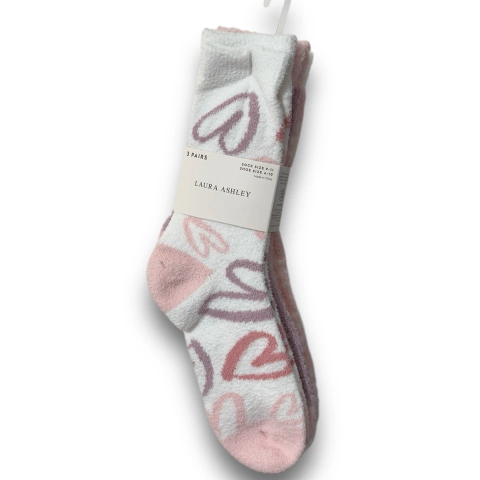 Calcetines Deportivos Laura Ashley 3 Pr Para Mujer Cálidos Corazones Difusos Blanco Rosa Talla 4-10 Foto 1 de 4