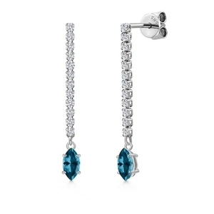 0.96 Ct Marquise London Blue Topaz G/H Lab Grown Diamond 14K White Gold Earrings - Picture 1 of 6
