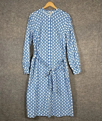 Vestido Boden Para Mujer UK 16 Azul Blanco Sin Cuello Camisa Midi Geométrica Corbata Cintura Foto 1 de 4