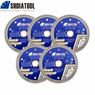 SHDIATOOL 5pcs 5'' X-Mesh Diamant Turbo Sägeblatt Schneidescheibe Keramik 125mm Fliesen