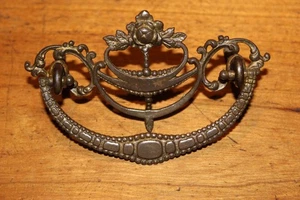 Antique Victorian Ornate 4" Cast Bronze Furniture Drop Bail Drawer Pull J-25 - Picture 1 of 4
