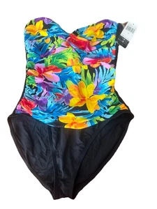 Vintage La Blanca Floral Swimsuit Strapless Detachable Strap Size 14 Unworn - Picture 1 of 7