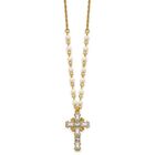 SOF Gold-tone Simulated Pearl Chain and Crystal Cross 20in Necklace
