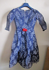 Vintage blue floral full skirt dress 1950s/60s size small