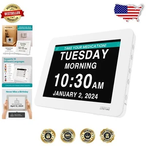 8-Inch Digital Clock for Seniors - Custom Voice Alarms, Modern Design - Picture 1 of 11