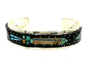 Navajo Native Handmade Bracelet Multistone Inlay Night Sky Yei By Gilbert Smith - Picture 1 of 21