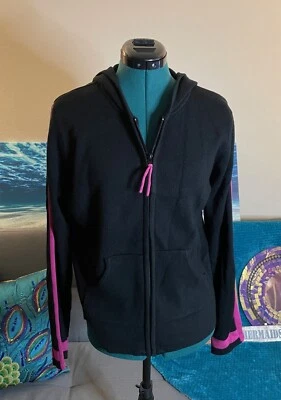 Sudadera con capucha tejida con cremallera Jason Maxwell talla L vintage para mujer bloques de colores negra/rosa Foto 1 de 4