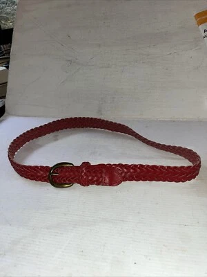 Винтажный красный плетеный кожаный ремень - женский SizeS/M 35 дюймов ширина 1 дюйм - Изображение 1 из 4