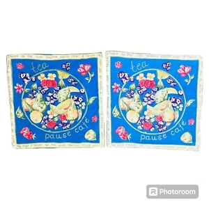 April Cornell Pillow Covers Set/ 2 Blue Floral Fruit Accent Throw 15x15 Button - Picture 1 of 7