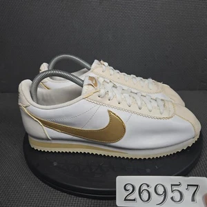 Nike Classic Cortez Shoes Womens Sz 9 White Beige Gold Lace Up Sneakers Trainers - Picture 1 of 9