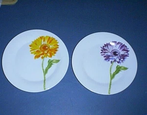 (2) TRISA Stoneware Bread & Butter/ Salad/ Luncheon Plate ORANGE & PURPLE Flower - Picture 1 of 5