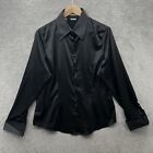 Hawes & Curtis Blouse Womens UK 18 Black Satin Hipster Double Cuff Shirt