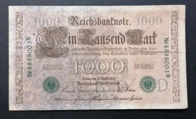 GERMANY 1000 Mark 21.4.1910 banknotes  GREEN SEAL - Image 1 of 2