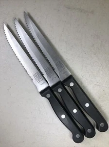 Set of 3 Chicago Cutlery Steak Knives 4" Serrated Blade Black Riveted Handle - Picture 1 of 7
