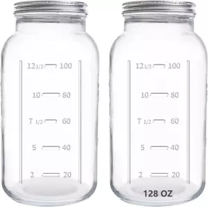 128 Oz Mason Jars Wide Mouth 2 Pack 1 Gallon Glass Large Jars With Airtight Lid - Picture 1 of 6