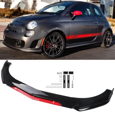 Glossy Black Front Bumper Red Lip Chin Splitter Spoiler Body For Fiat 500 Abarth - Imagem 1 de 4