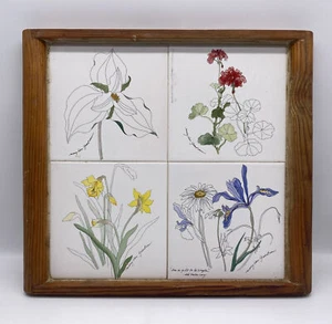Mary Lou Goertzen Ceramic Art Tiles Set Of 4 Framed - Picture 1 of 7