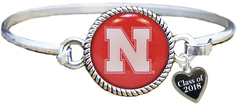 Custom Nebraska Cornhuskers Silver Bangle Bracelet Class of 2017-2025 Graduation Cover