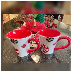 Pier 1 - handbemalt Paar "Zuckerstange" Tassen - EUC!!! - Bild 1 von 6