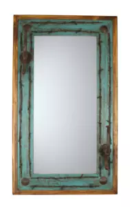 Türkis Ranch Spiegel Hutablage-Akzentspiegel-Wand-/Schminktischspiegel-20x34-Western - Bild 1 von 1