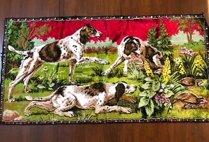 Vintage Velvet Tapestry Wall Hanging Hunting Bird Dogs Quail 20” X 39” - Picture 1 of 12