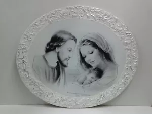 QUADRO MODERNO OVALE SACRA FAMIGLIA BIANCO E ARGENTO ARREDO CASA SALOTTO SALA - Picture 1 of 1