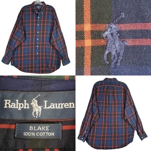 Polo Ralph Lauren Shirt Mens XL Oxford Plaid Blake Button Down LS Blue Flannel - Picture 1 of 11