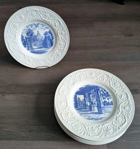 Wedgewood Wistaria Gate Dinner Plate 10 Blue RANDOLPH MACON WOMAN S COLLEGE 8pc - Picture 1 of 16