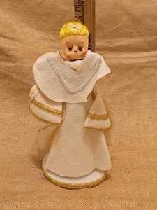 Estatuilla hecha a mano de fieltro vintage de ángel de Navidad años 70 blanco de 11" de alto - Imagen 1 de 8