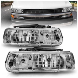 Anzo 111011 Headlight For Chevrolet Silverado 1500 1999-2002 Left & Right Chrome - Picture 1 of 5
