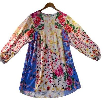 Umgee Women's Babydoll Mini Dress Medium Floral Animal Print Notched Neckline - Image 1 of 4