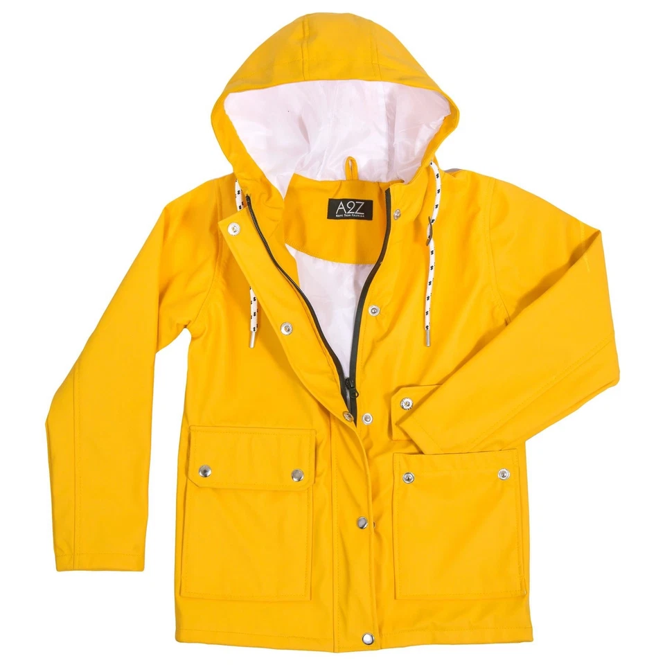 Chaqueta impermeable PU cortavientos mostaza impermeable parka con capucha niñas niños 5-13 Foto 1 de 1