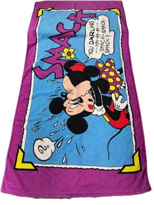 Vintage Minnie Mickey Mouse SMACK! Kissing beach towel 90s Collectible Pool - Picture 1 of 8