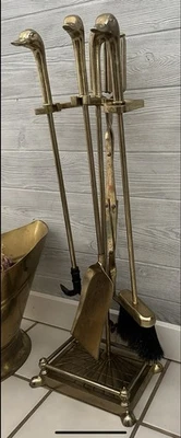 VTG BRASS FIREPLACE TOOL MALLARD DUCK HEAD SET - 4 PCS+ STAND- GUC! - Image 1 of 4
