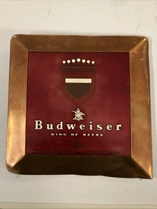 Budweiser King of Beers Mid Century Copper &Red Enamel 8”X8”Advertising Bar Sign - Picture 1 of 7