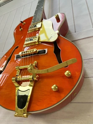 Hollow Electric Guitar G6120 Orange with 2H Pickups Golden Hardware Bigsby - Image 1 of 4