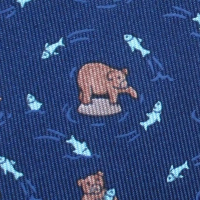 CORBATA HERMES 100% REAL ~ AZUL MARINO con DIVERTIDOS OSOS MARRONES PESCA PARA PECES SALMÓN XL Foto 1 de 4