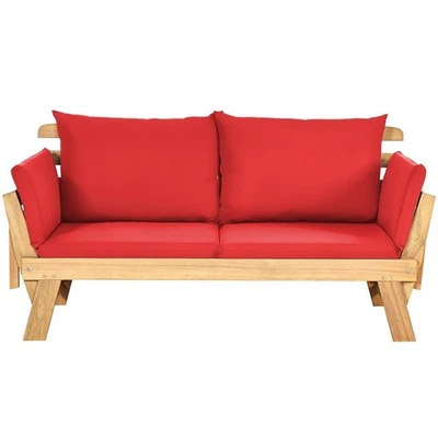 Pemberly Row Patio Convertible Sofa Daybed Wood Adjustable Furniture in Red Foto 1 de 4