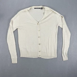 Evelyn & Arthur Cardigan Sweater Women’s Medium Cream 100% Silk Cable knit - Picture 1 of 7