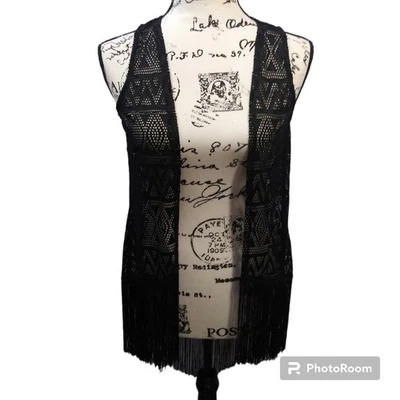 Chaleco Xhilaration Negro Crochet Flecos Festival Playa Talla XS NUEVO CON ETIQUETAS Foto 1 de 4