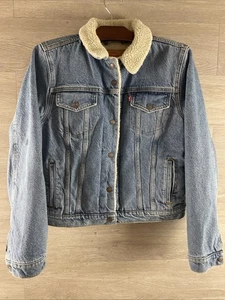 Levis giacca donna denim sherpa foderata in pile blu con bottoni taglia large - Foto 1 di 8