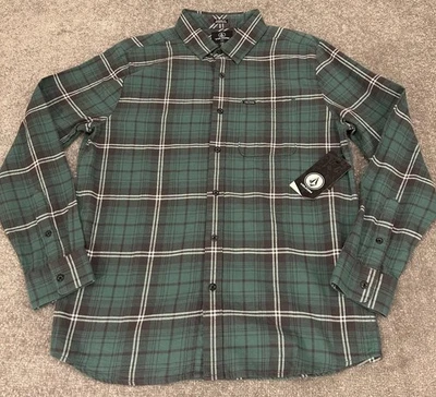Volcom Shirt Mens Medium Green Caden Plaid Flannel Classic Fit Long Sleeve NEW - Image 1 of 4