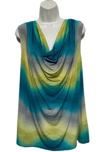 Kleid Scheune 3x ärmelloses Top drapiert grün gelb hellbraun künstlerische Streifen  - Bild 1 von 8