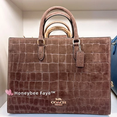 NWT Coach Maggie Tote embossed crocodile Bag CCC72 Gold/Maple - Image 1 of 4