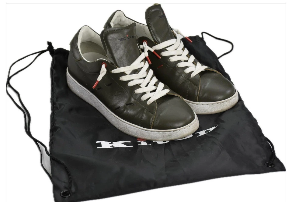 ZAPATOS ZAPATILLAS KITON Piel de becerro verde oliva hechos a mano lujo 42 = EE. UU. Talla 9 Foto 1 de 4