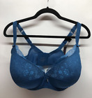 Curvy Couture Tulip Lace Push-Up Bra 38H Blue Saphire Sexy Lace 1017 Underwire