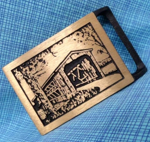Historische Langley Covered Bridge Gürtelschnalle Vintage 70er Tech Ether Guild .MMR827 - Bild 1 von 9