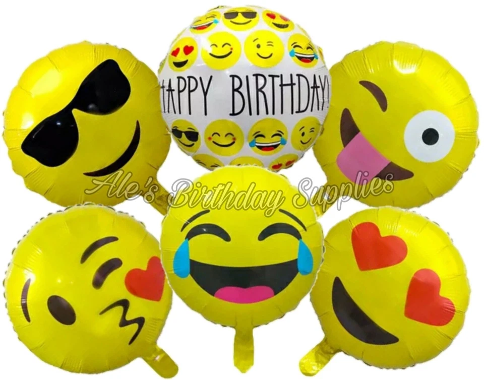 Juego de 6 globos emoji cara feliz suministros para fiesta de cumpleaños Foto 1 de 1