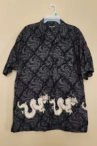 Point Zero Short Sleeve Button Down Shirt Dragons, Sz XL, Black, One Pocket - Picture 1 of 12